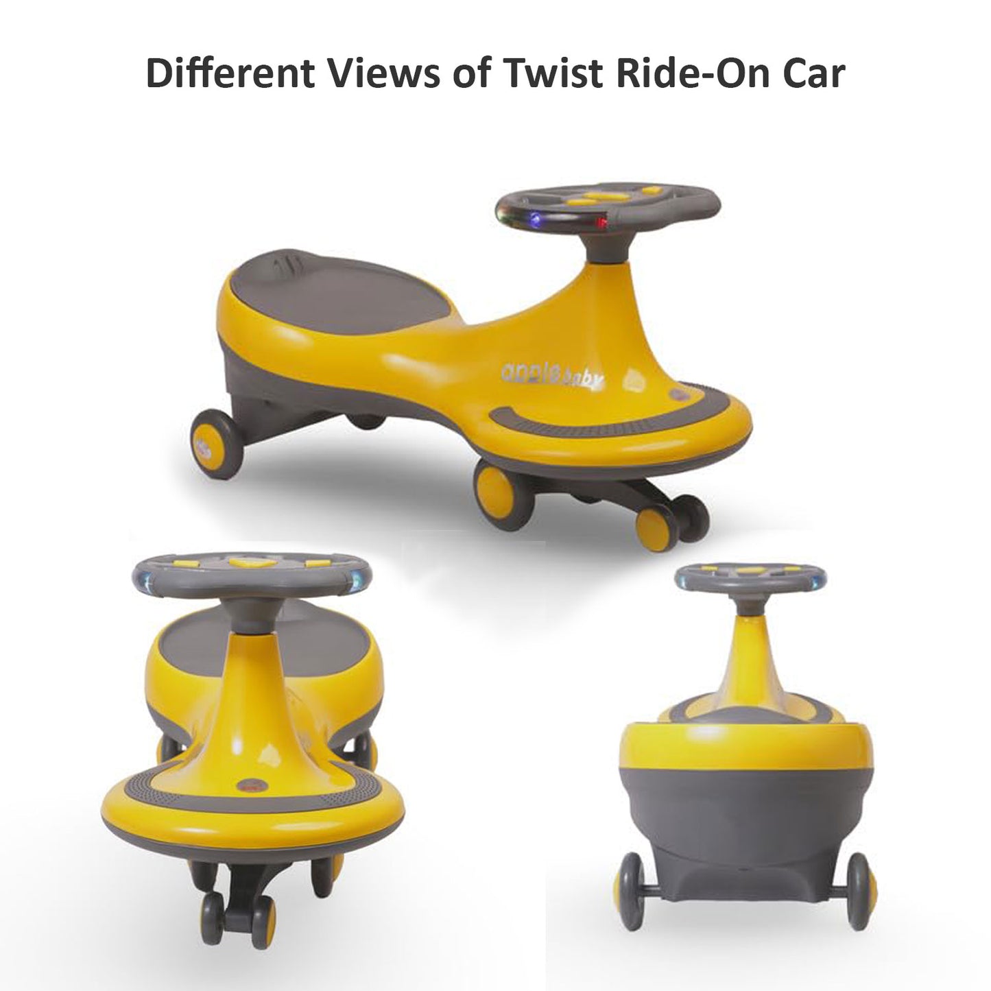 Apple Baby Magic Twist Car | Swing Wiggle Ride-On | LED Light & Music Steering Wheel | Silent Wheels BS116
