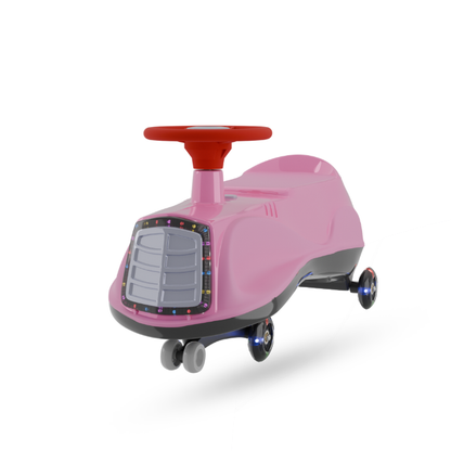 Apple Baby Terry Swing Car | LED Light-Up Grille & Wheels | Musical Twist Ride-On Toy | Ages 3+