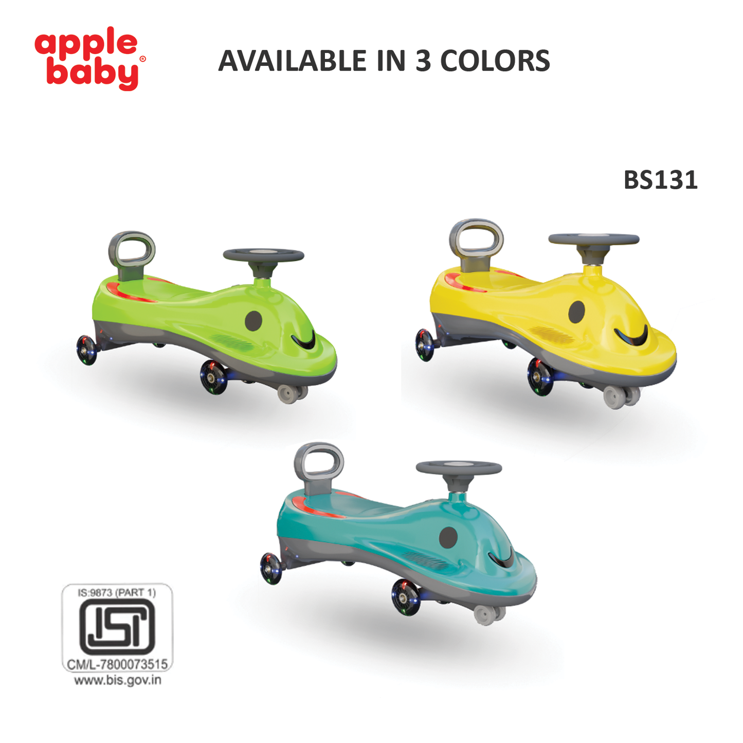 Apple Baby Berry Swing Car | Twist Ride-On Toy with LED Wheels | Musical Steering Wheel | Ages 2-5 BS131
