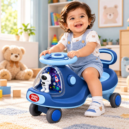 Apple Baby Star Twist Ride-on Car for Kids 1–12 Years | LED Lights & Music | PU Wheels | Comfortable Seat,100 Kgs Weight Capacity | Safe Indoor Outdoor Ride-on Toy for Boys & Girls BS136