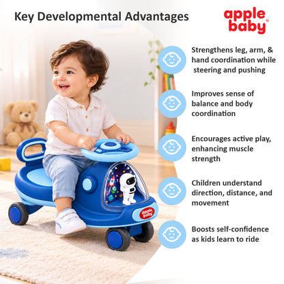 Apple Baby Star Twist Ride-on Car for Kids 1–12 Years | LED Lights & Music | PU Wheels | Comfortable Seat,100 Kgs Weight Capacity | Safe Indoor Outdoor Ride-on Toy for Boys & Girls BS136