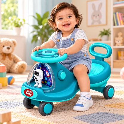 Apple Baby Star Twist Ride-on Car for Kids 1–12 Years | LED Lights & Music | PU Wheels | Comfortable Seat,100 Kgs Weight Capacity | Safe Indoor Outdoor Ride-on Toy for Boys & Girls BS136