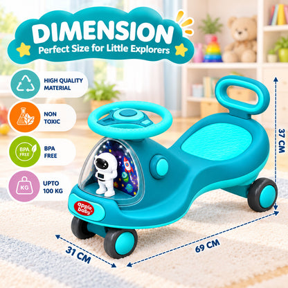 Apple Baby Star Twist Ride-on Car for Kids 1–12 Years | LED Lights & Music | PU Wheels | Comfortable Seat,100 Kgs Weight Capacity | Safe Indoor Outdoor Ride-on Toy for Boys & Girls BS136