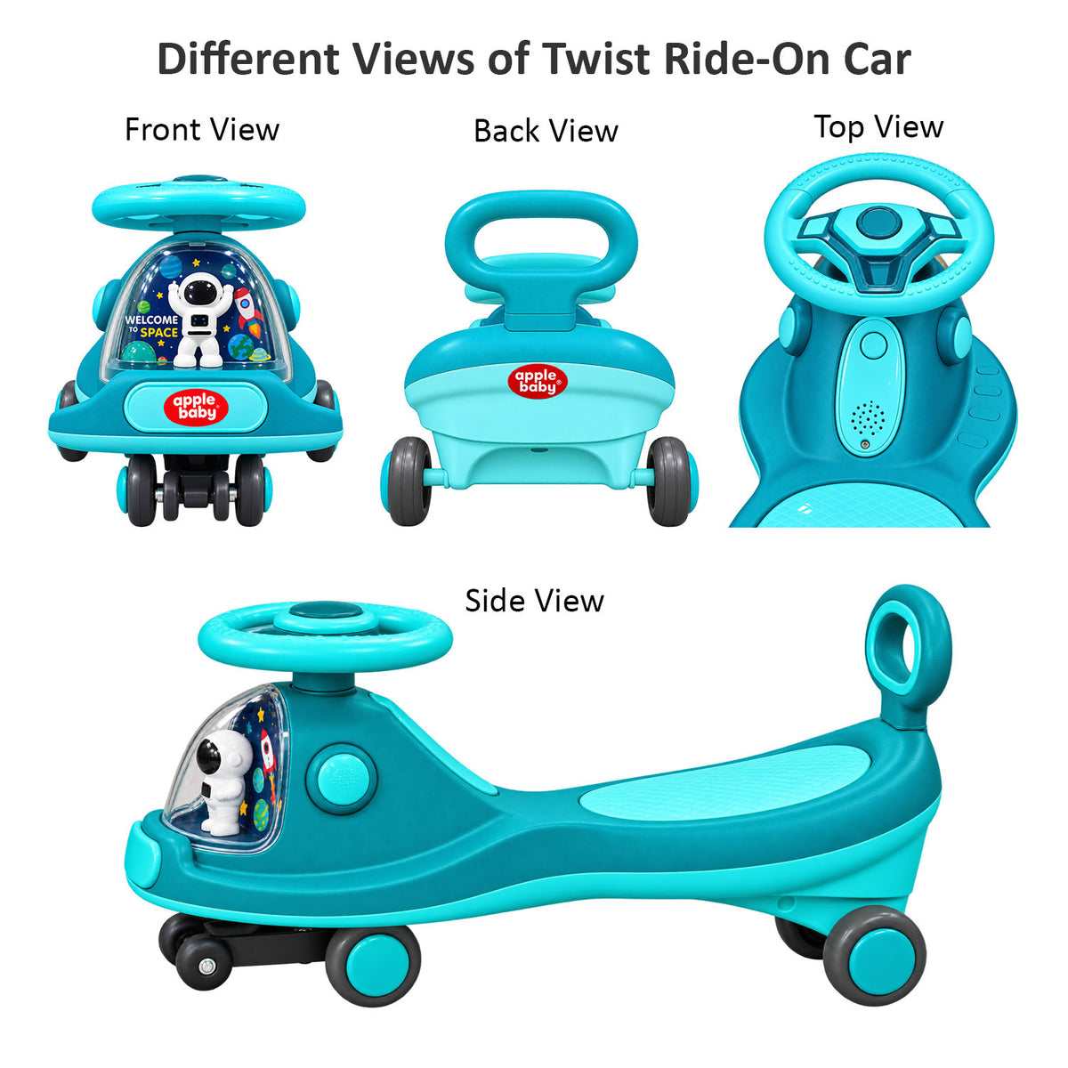 Apple Baby Star Twist Ride-on Car for Kids 1–12 Years | LED Lights & Music | PU Wheels | Comfortable Seat,100 Kgs Weight Capacity | Safe Indoor Outdoor Ride-on Toy for Boys & Girls BS136