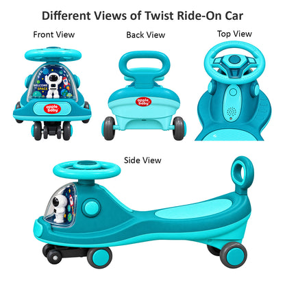 Apple Baby Star Twist Ride-on Car for Kids 1–12 Years | LED Lights & Music | PU Wheels | Comfortable Seat,100 Kgs Weight Capacity | Safe Indoor Outdoor Ride-on Toy for Boys & Girls BS136