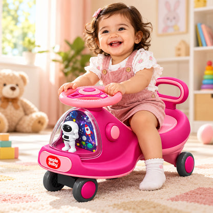 Apple Baby Star Twist Ride-on Car for Kids 1–12 Years | LED Lights & Music | PU Wheels | Comfortable Seat,100 Kgs Weight Capacity | Safe Indoor Outdoor Ride-on Toy for Boys & Girls BS136
