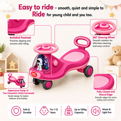 Apple Baby Star Twist Ride-on Car for Kids 1–12 Years | LED Lights & Music | PU Wheels | Comfortable Seat,100 Kgs Weight Capacity | Safe Indoor Outdoor Ride-on Toy for Boys & Girls BS136