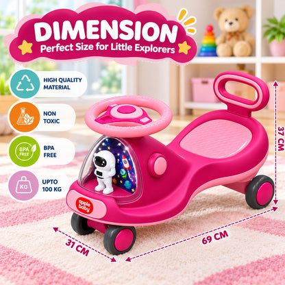 Apple Baby Star Twist Ride-on Car for Kids 1–12 Years | LED Lights & Music | PU Wheels | Comfortable Seat,100 Kgs Weight Capacity | Safe Indoor Outdoor Ride-on Toy for Boys & Girls BS136