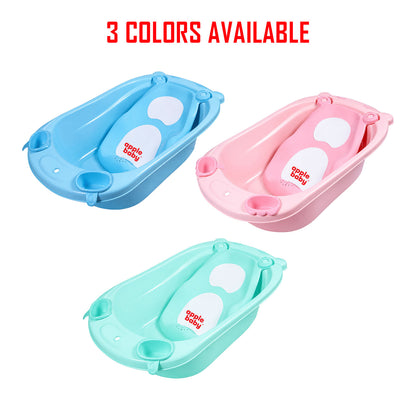 Apple Baby Premium Baby Bathtub with Detachable Ergonomic Seat Sling | Deep Infant Bath Tub with Water Drain Plug, Dual Mug & Holders | Safe Anti-Slip Design for Newborns & Toddlers (0–3 years) BT1035