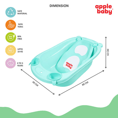 Apple Baby Premium Baby Bathtub with Detachable Ergonomic Seat Sling | Deep Infant Bath Tub with Water Drain Plug, Dual Mug & Holders | Safe Anti-Slip Design for Newborns & Toddlers (0–3 years) BT1035