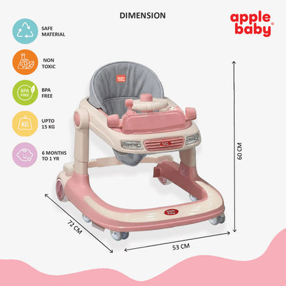 Apple Baby Walker with Music Tray & Comfortable Seat | Foldable Baby Activity Walker BW153