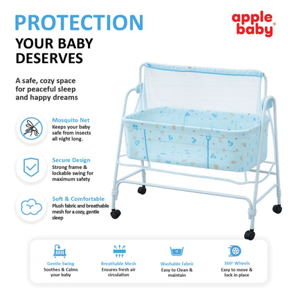 Apple Baby Blossom Baby Cradle with Swing Function & Wheels | Safe Sleeping Cot for Newborn Babies BB117