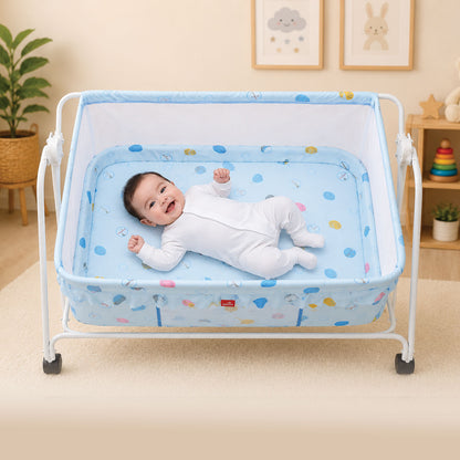 Apple Baby Blossom Baby Cradle with Swing Function & Wheels | Safe Sleeping Cot for Newborn Babies BB117