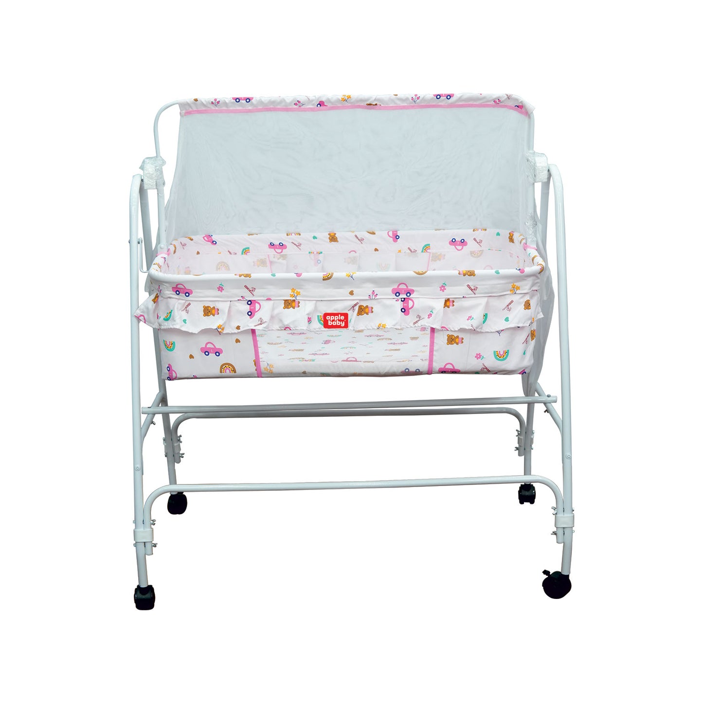 Apple Baby Blossom Baby Cradle with Swing Function & Wheels | Safe Sleeping Cot for Newborn Babies BB117