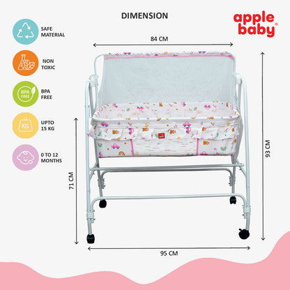 Apple Baby Blossom Baby Cradle with Swing Function & Wheels | Safe Sleeping Cot for Newborn Babies BB117