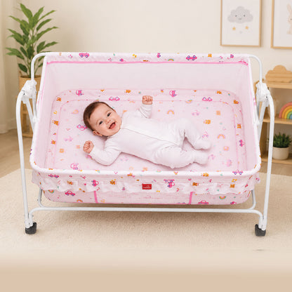 Apple Baby Blossom Baby Cradle with Swing Function & Wheels | Safe Sleeping Cot for Newborn Babies BB117