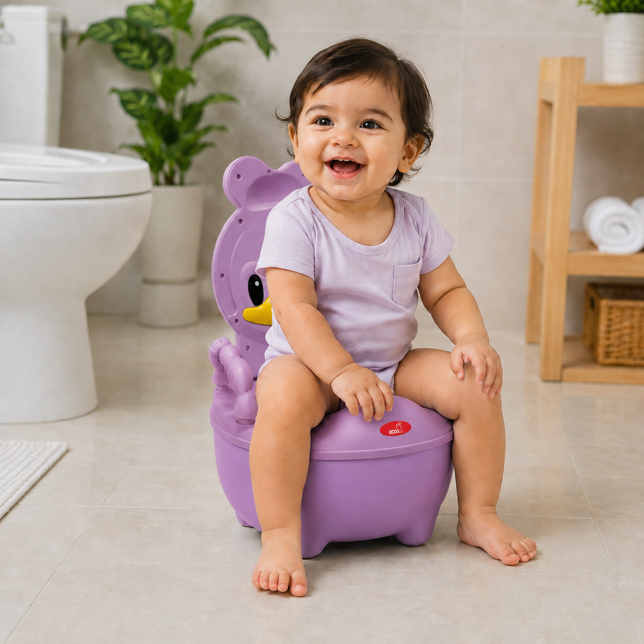 Apple Baby Duck Design Baby Potty Seat with High Back Support, Anti-Slip Base & Removable Inner Pot PS1046