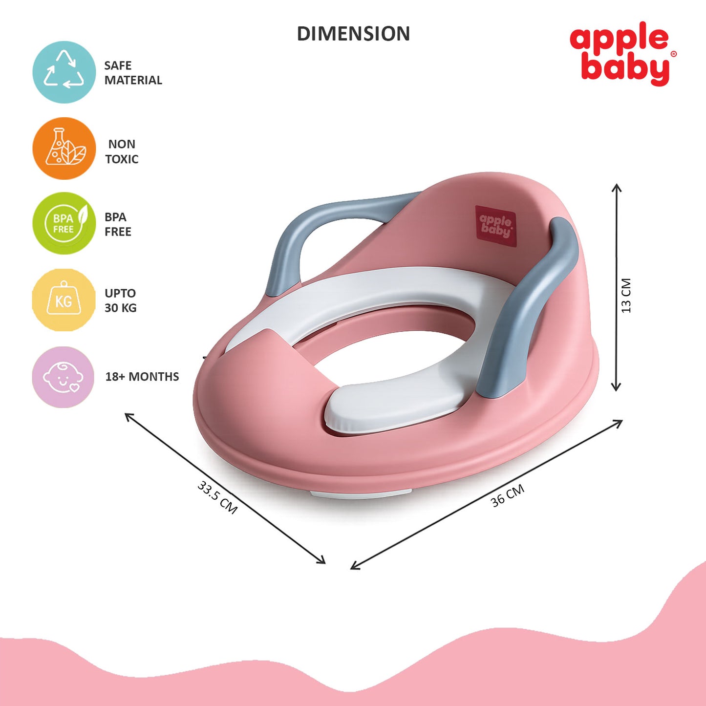 Apple Baby Kids Potty Training Seat with Handles for Western Toilet | Comfortable & Anti-Slip Baby Toilet Trainer PS1067