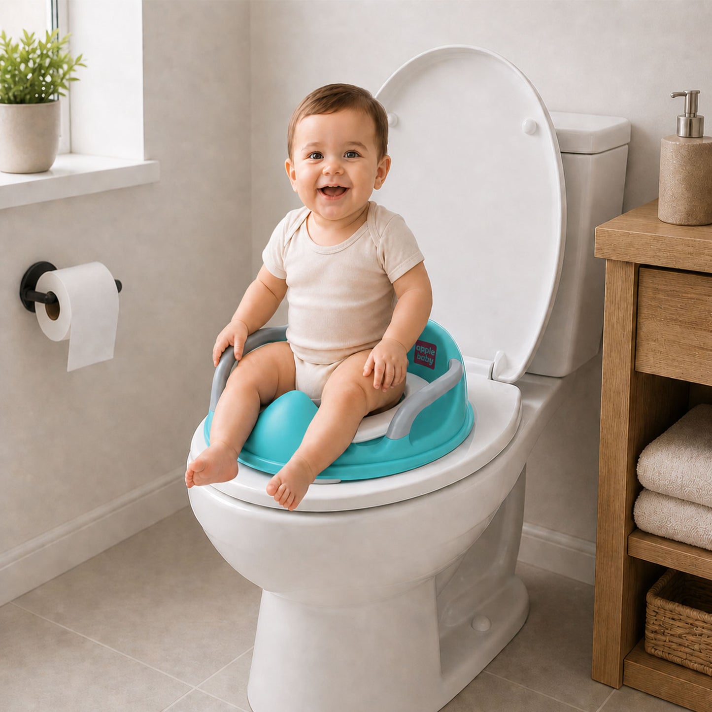 Apple Baby Kids Potty Training Seat with Handles for Western Toilet | Comfortable & Anti-Slip Baby Toilet Trainer PS1067