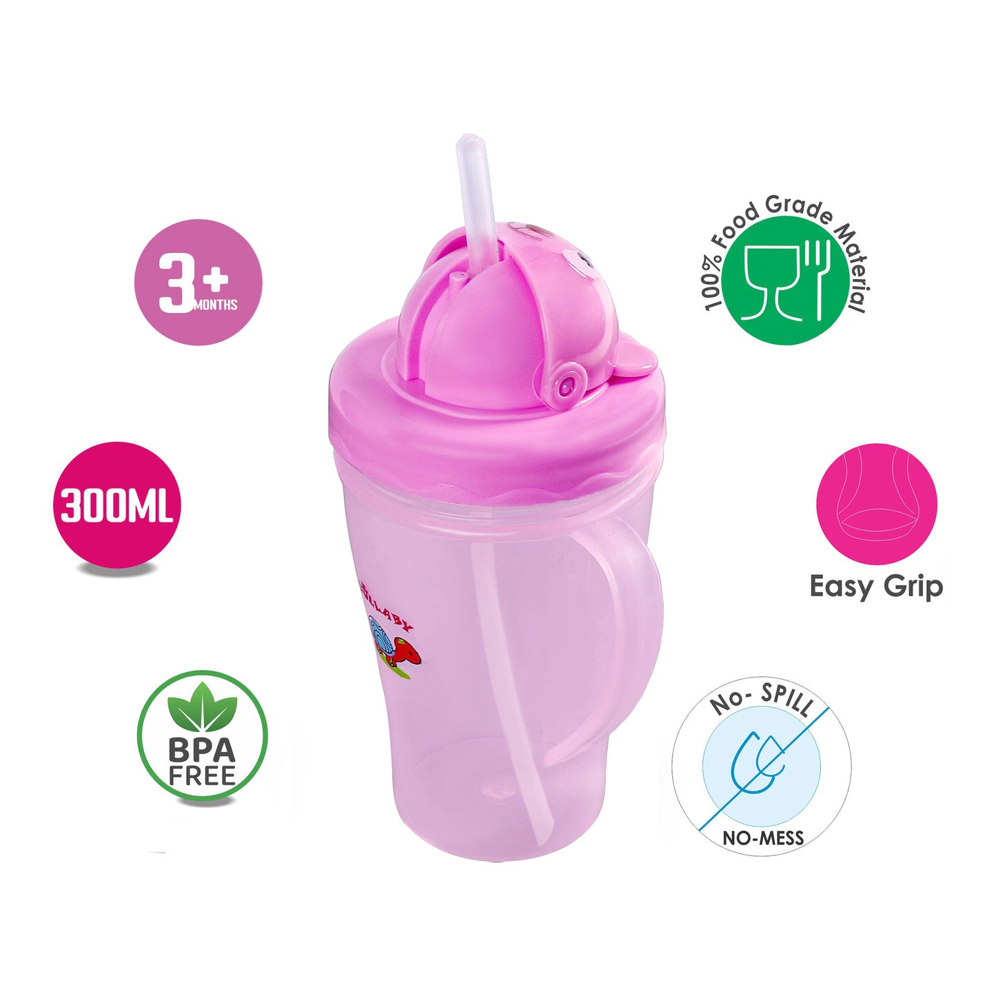 TWO HANDLE STRAW SIPPER CUP 300ML LB1009 (Pack of 2)