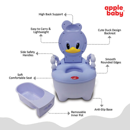 Apple Baby Duck Design Baby Potty Seat with High Back Support, Anti-Slip Base & Removable Inner Pot PS1046