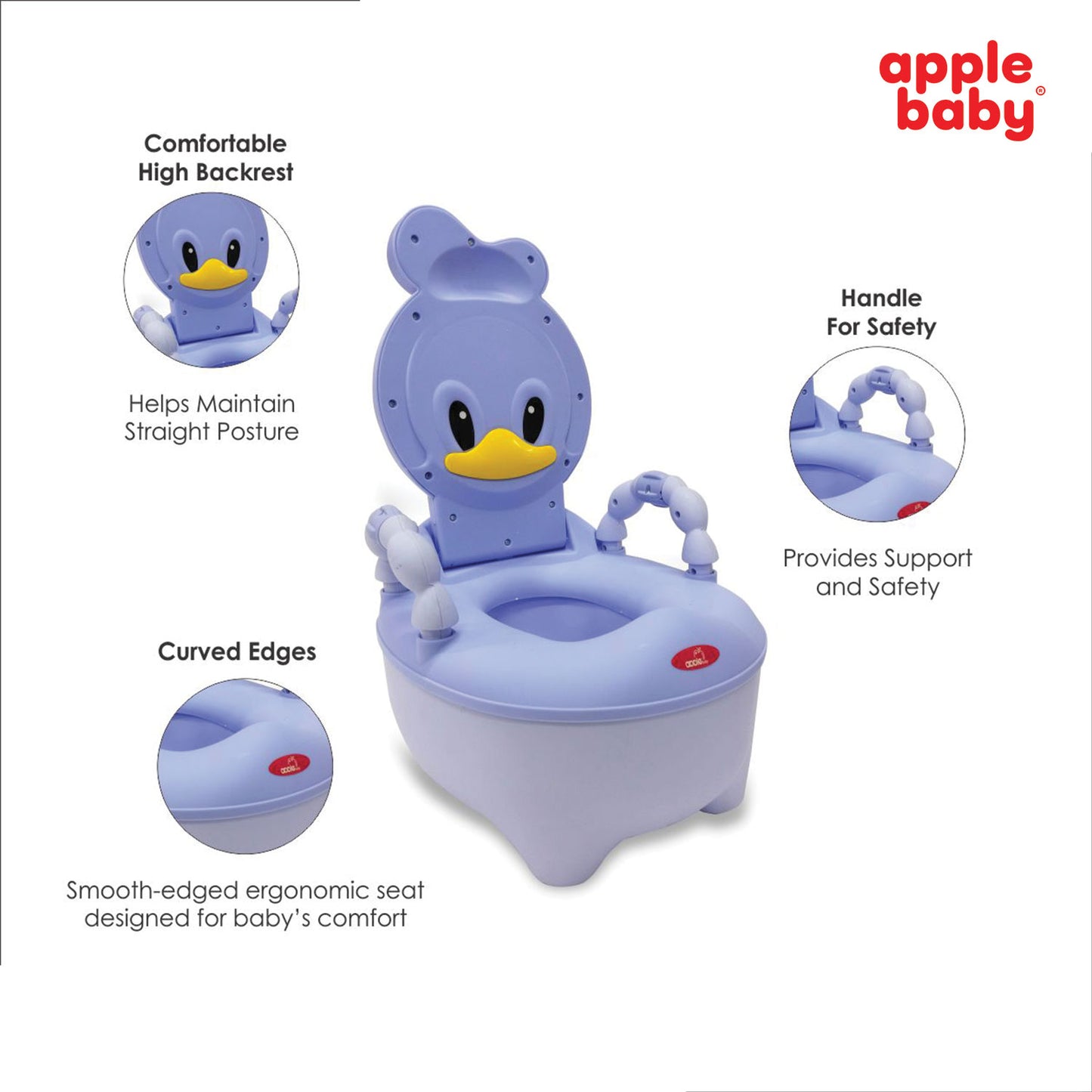 Apple Baby Duck Design Baby Potty Seat with High Back Support, Anti-Slip Base & Removable Inner Pot PS1046