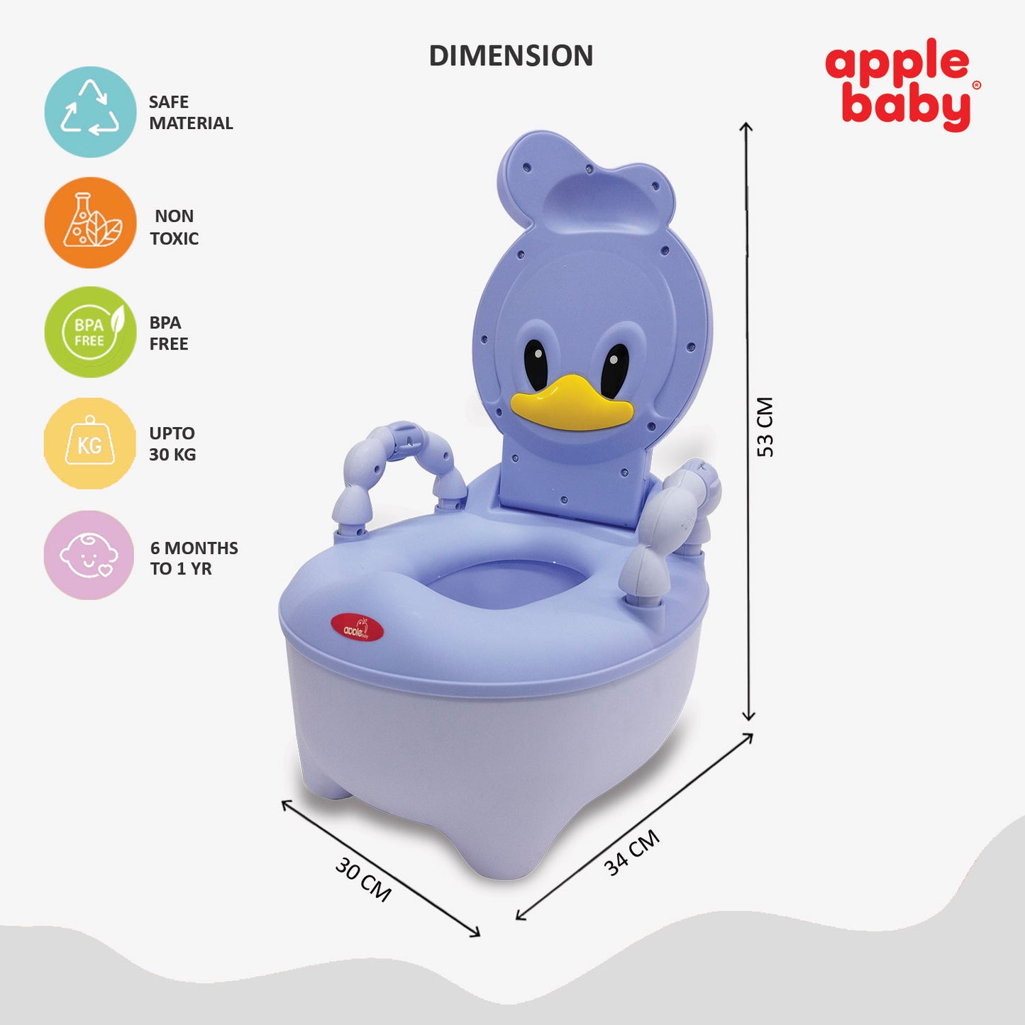 Apple Baby Duck Design Baby Potty Seat with High Back Support, Anti-Slip Base & Removable Inner Pot PS1046