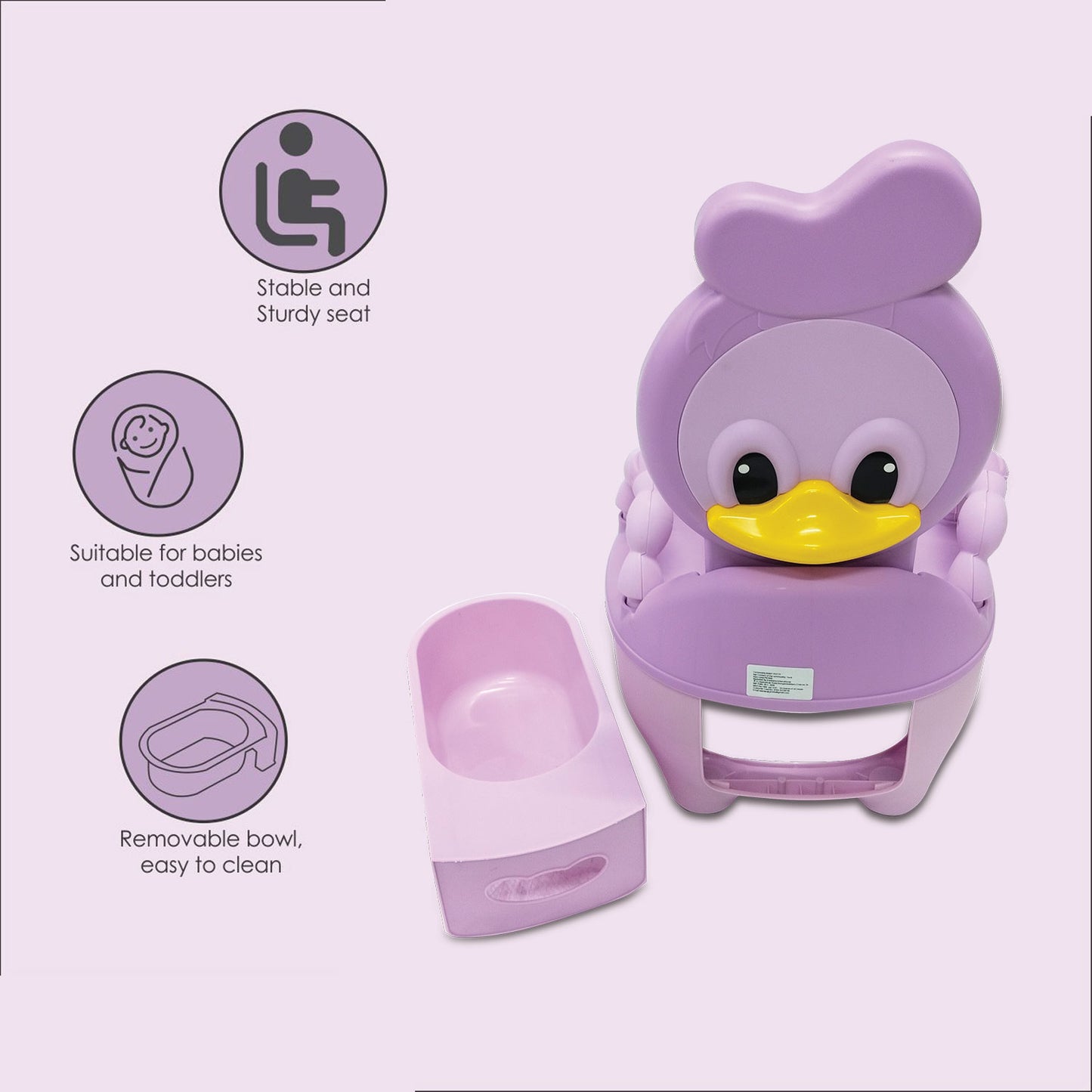 Apple Baby Duck Design Baby Potty Seat with High Back Support, Anti-Slip Base & Removable Inner Pot PS1046