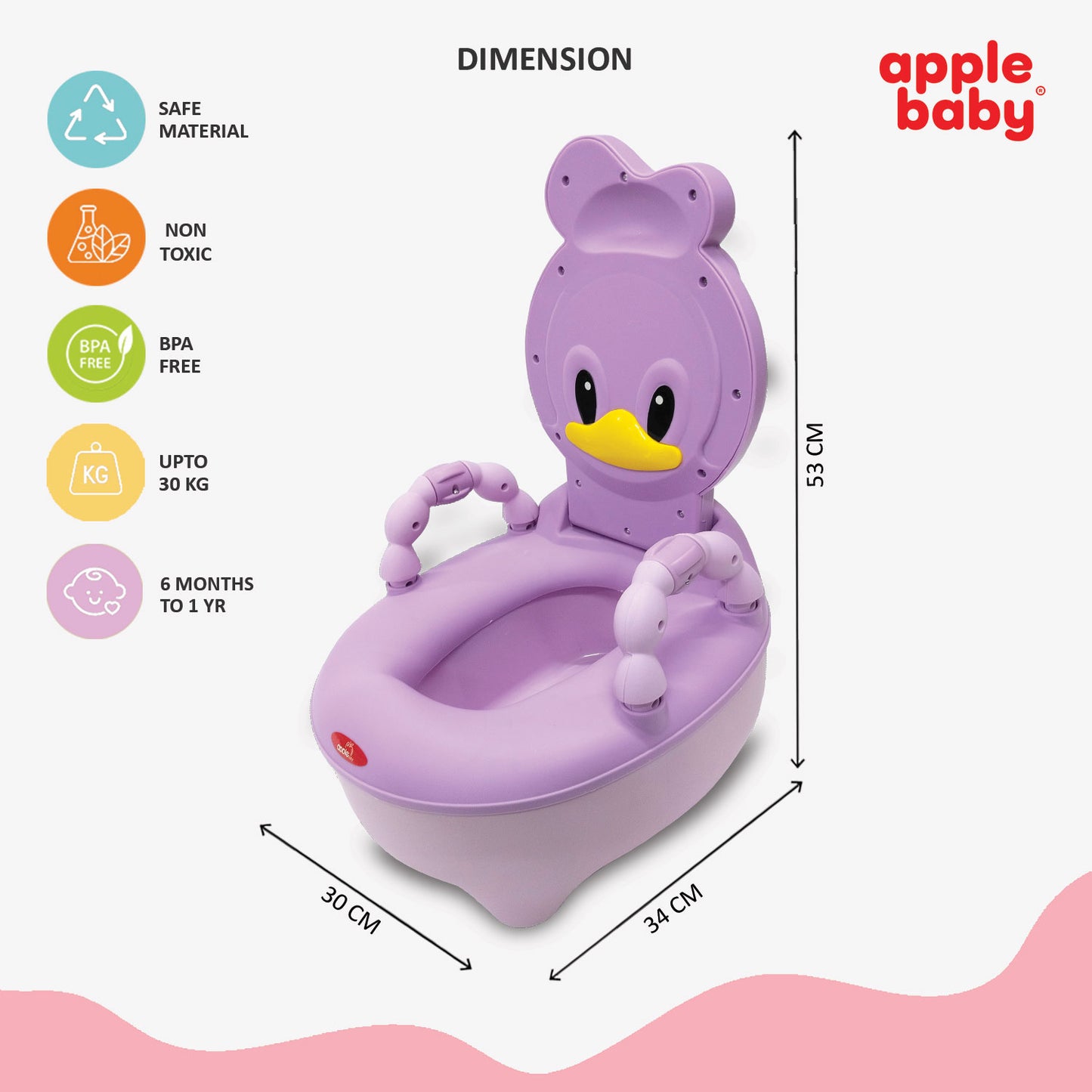 Apple Baby Duck Design Baby Potty Seat with High Back Support, Anti-Slip Base & Removable Inner Pot PS1046