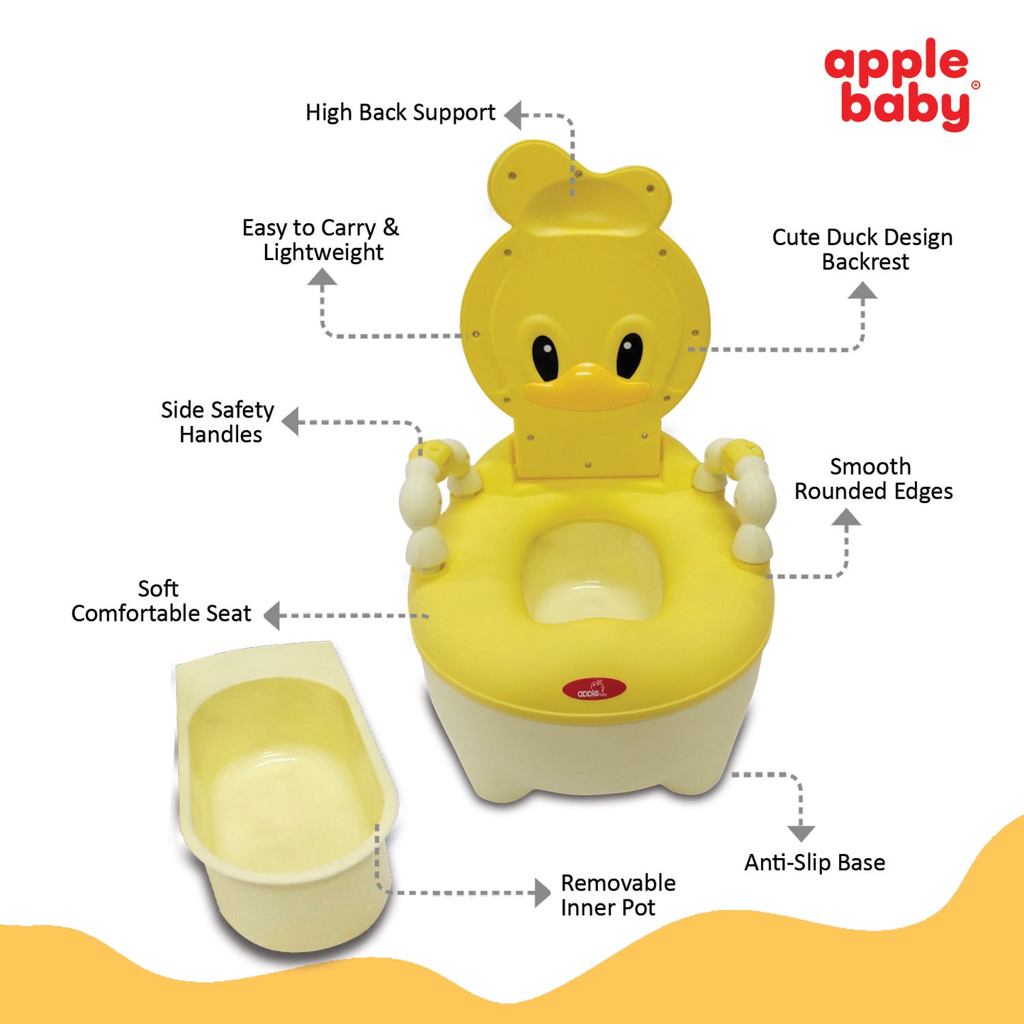 Apple Baby Duck Design Baby Potty Seat with High Back Support, Anti-Slip Base & Removable Inner Pot PS1046