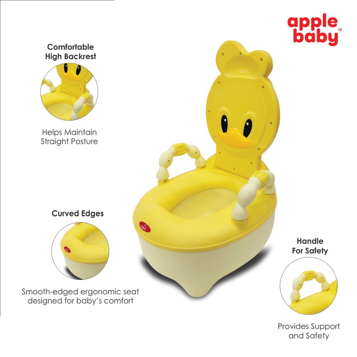 Apple Baby Duck Design Baby Potty Seat with High Back Support, Anti-Slip Base & Removable Inner Pot PS1046