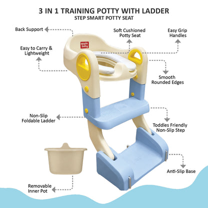 Apple Baby Kids Potty Training Seat with Ladder & Cushioned Seat | Foldable Toilet Trainer for Toddlers | Anti-Slip Step Ladder Potty Seat for Boys & Girls PS1066