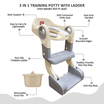 Apple Baby Kids Potty Training Seat with Ladder & Cushioned Seat | Foldable Toilet Trainer for Toddlers | Anti-Slip Step Ladder Potty Seat for Boys & Girls PS1066