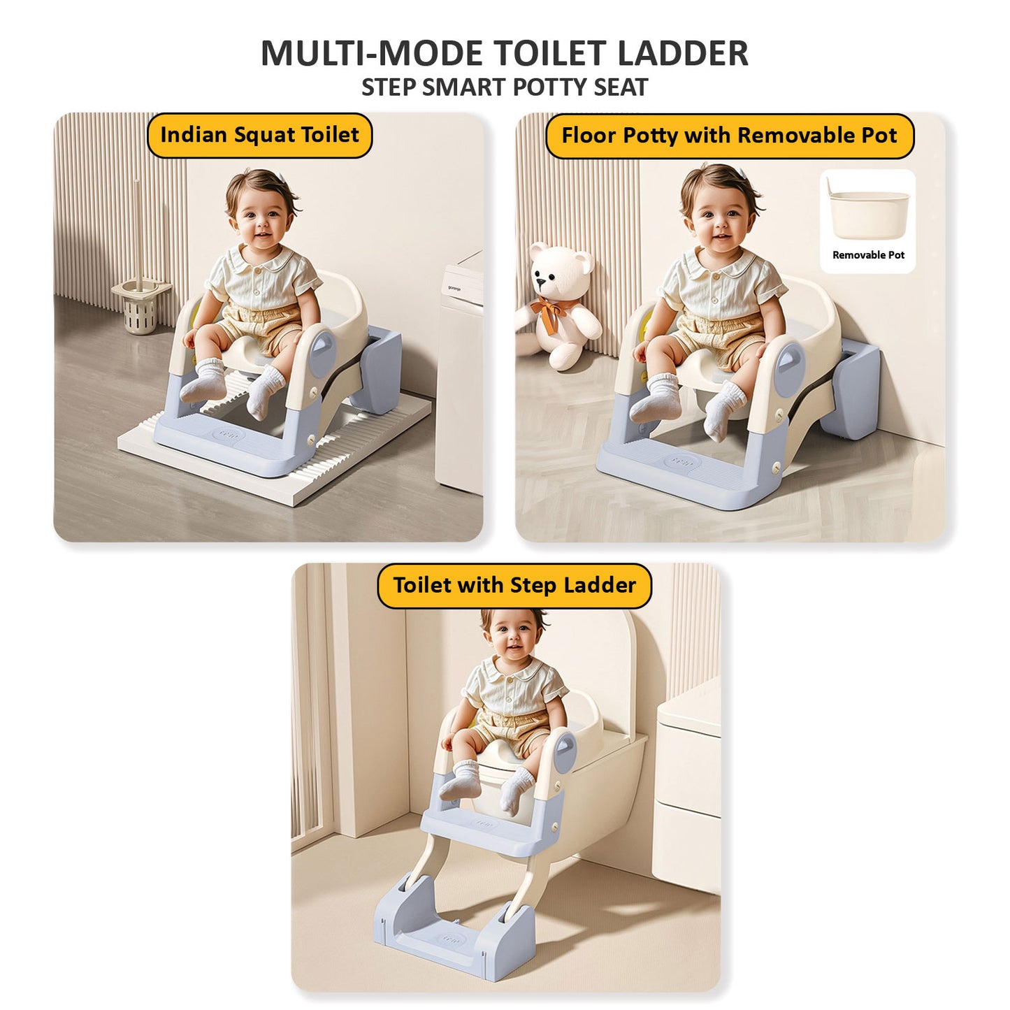 Apple Baby Kids Potty Training Seat with Ladder & Cushioned Seat | Foldable Toilet Trainer for Toddlers | Anti-Slip Step Ladder Potty Seat for Boys & Girls PS1066