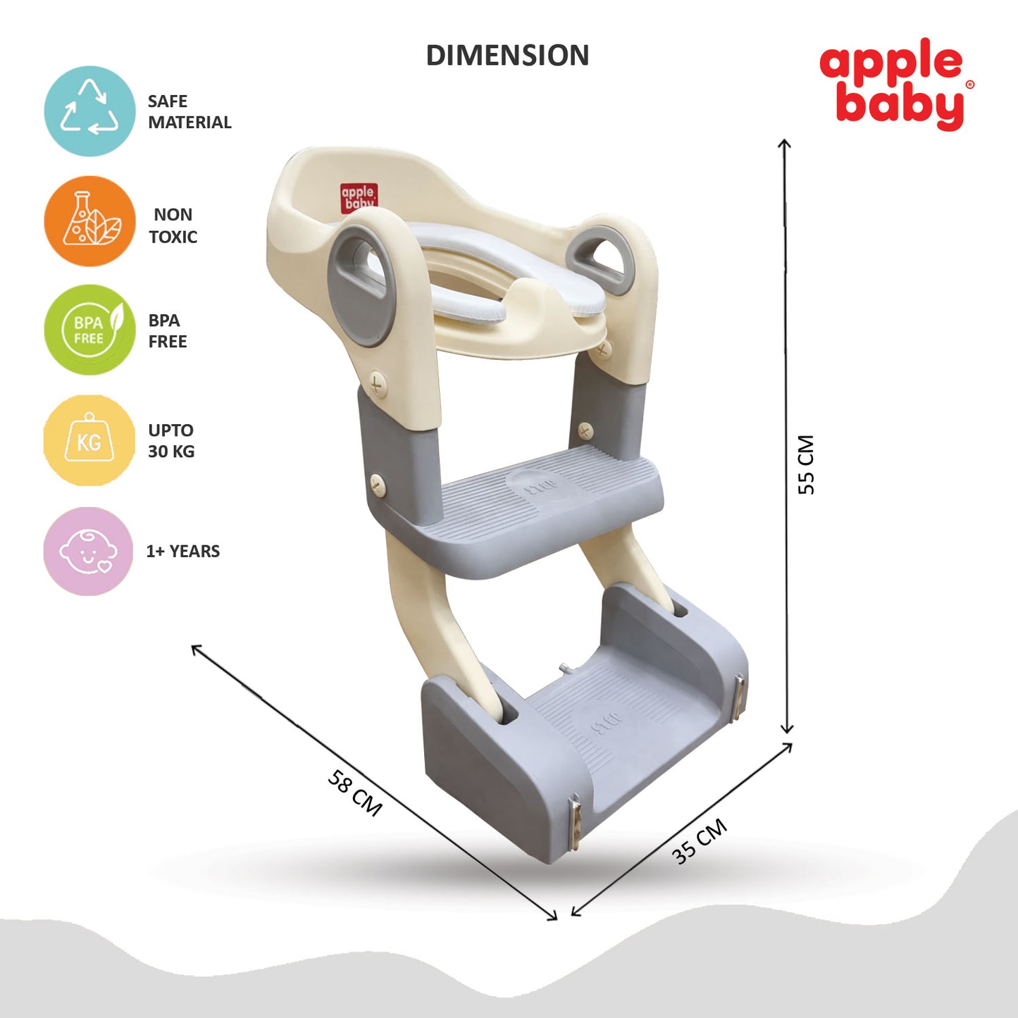 Apple Baby Kids Potty Training Seat with Ladder & Cushioned Seat | Foldable Toilet Trainer for Toddlers | Anti-Slip Step Ladder Potty Seat for Boys & Girls PS1066