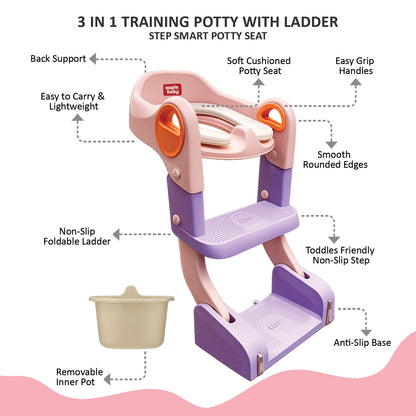 Apple Baby Kids Potty Training Seat with Ladder & Cushioned Seat | Foldable Toilet Trainer for Toddlers | Anti-Slip Step Ladder Potty Seat for Boys & Girls PS1066