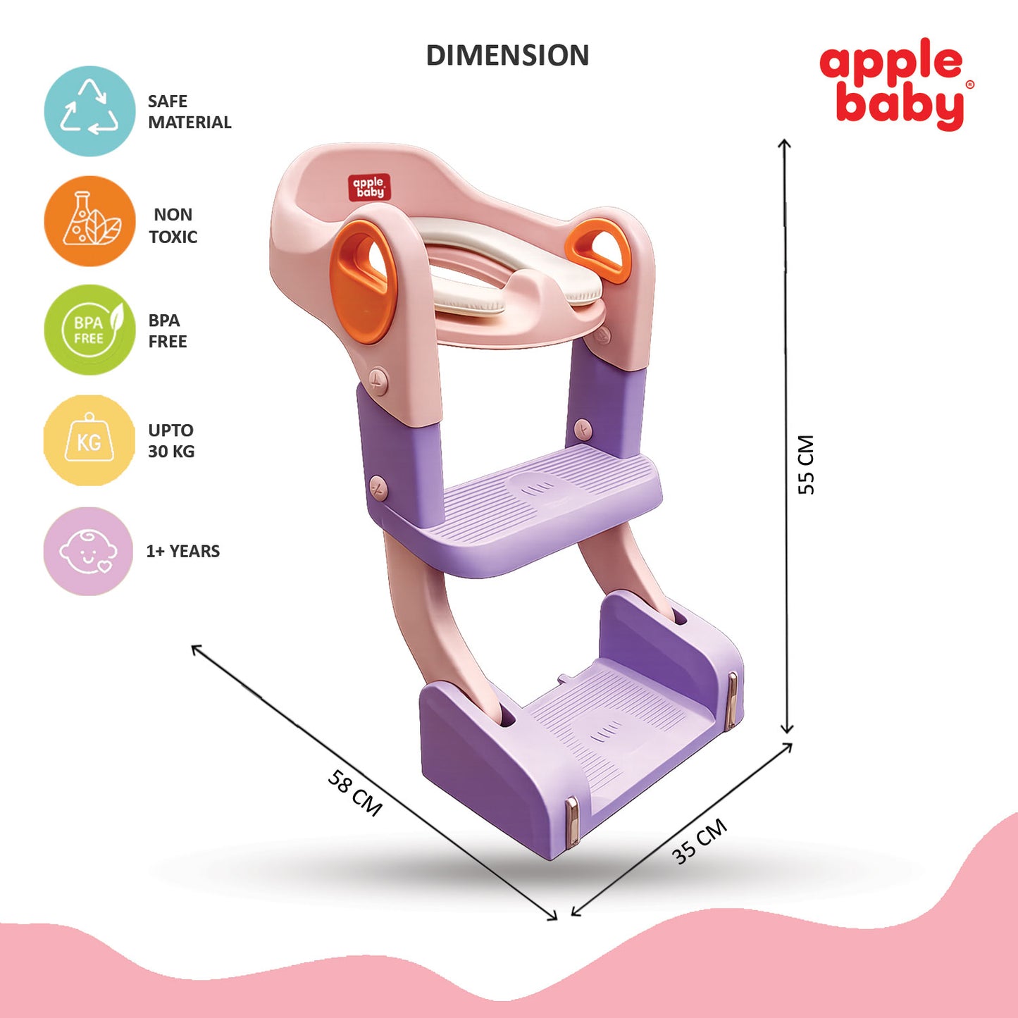 Apple Baby Kids Potty Training Seat with Ladder & Cushioned Seat | Foldable Toilet Trainer for Toddlers | Anti-Slip Step Ladder Potty Seat for Boys & Girls PS1066
