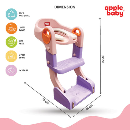 Apple Baby Kids Potty Training Seat with Ladder & Cushioned Seat | Foldable Toilet Trainer for Toddlers | Anti-Slip Step Ladder Potty Seat for Boys & Girls PS1066