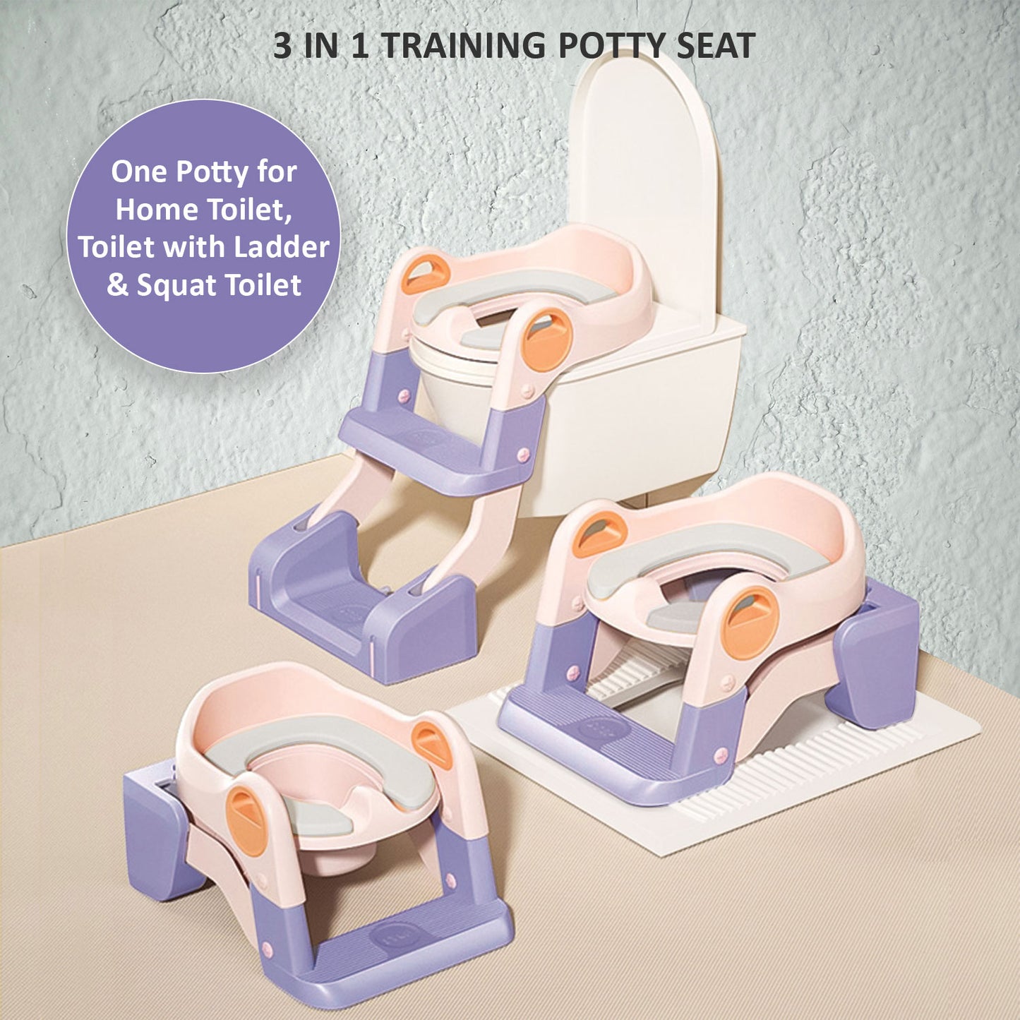 Apple Baby Kids Potty Training Seat with Ladder & Cushioned Seat | Foldable Toilet Trainer for Toddlers | Anti-Slip Step Ladder Potty Seat for Boys & Girls PS1066