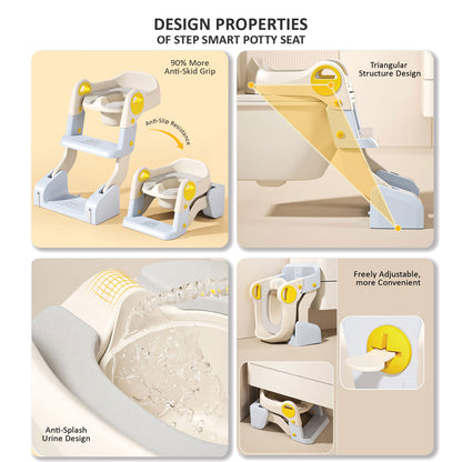 Apple Baby Kids Potty Training Seat with Ladder & Cushioned Seat | Foldable Toilet Trainer for Toddlers | Anti-Slip Step Ladder Potty Seat for Boys & Girls PS1066