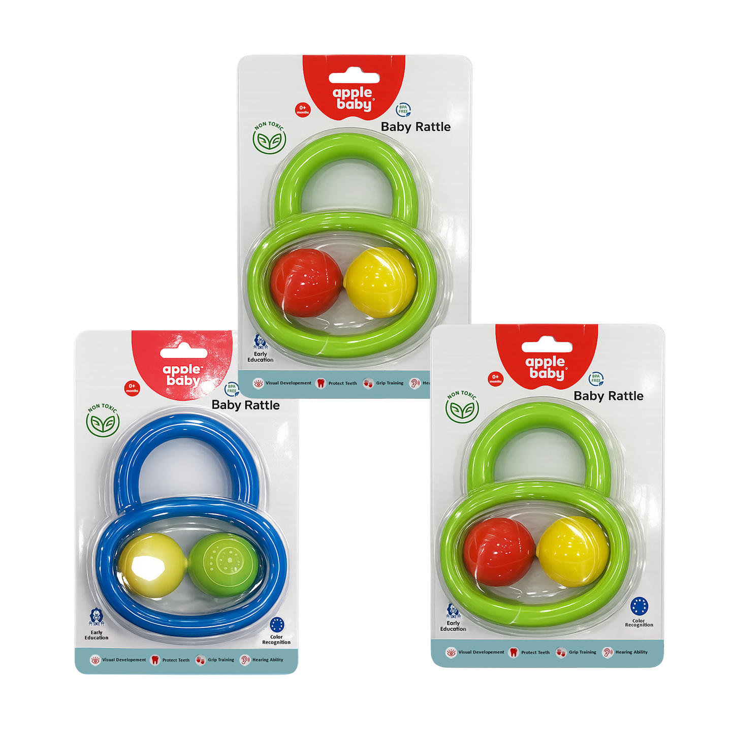 Apple Baby Twin Track Baby Rattle Toy – Easy Grip Rolling Balls Rattle for Infants (Pack of 3) AC352