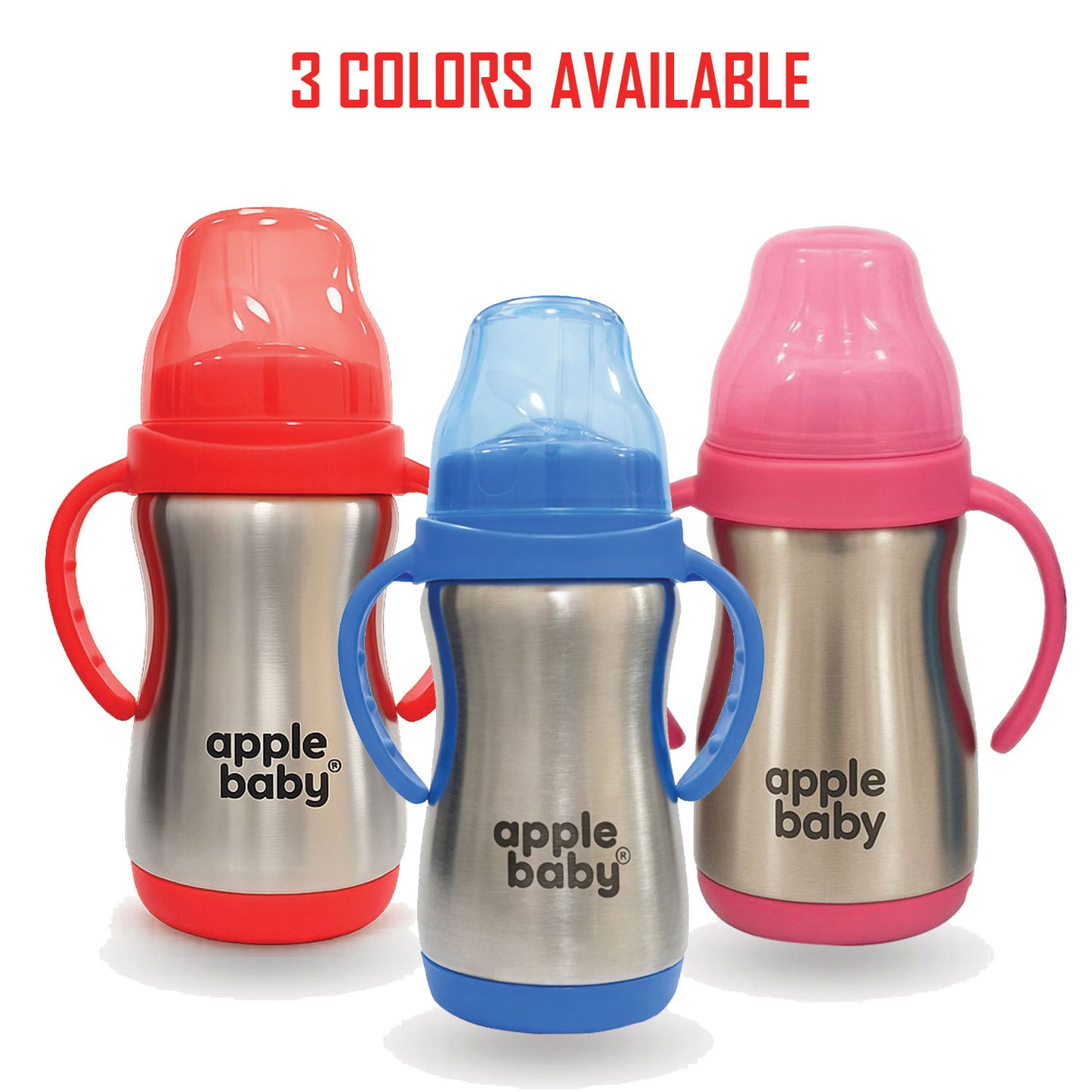 Apple Baby Stainless Steel Sipper Bottle with Straw & Spout | 304 stainless Steel Sipper for Kids | Leak Proof, BPA Free, Easy Grip Handle | 300ml AC470