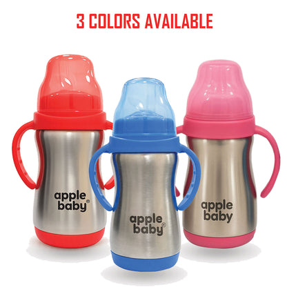 Apple Baby Stainless Steel Sipper Bottle with Straw & Spout | 304 stainless Steel Sipper for Kids | Leak Proof, BPA Free, Easy Grip Handle | 300ml AC470