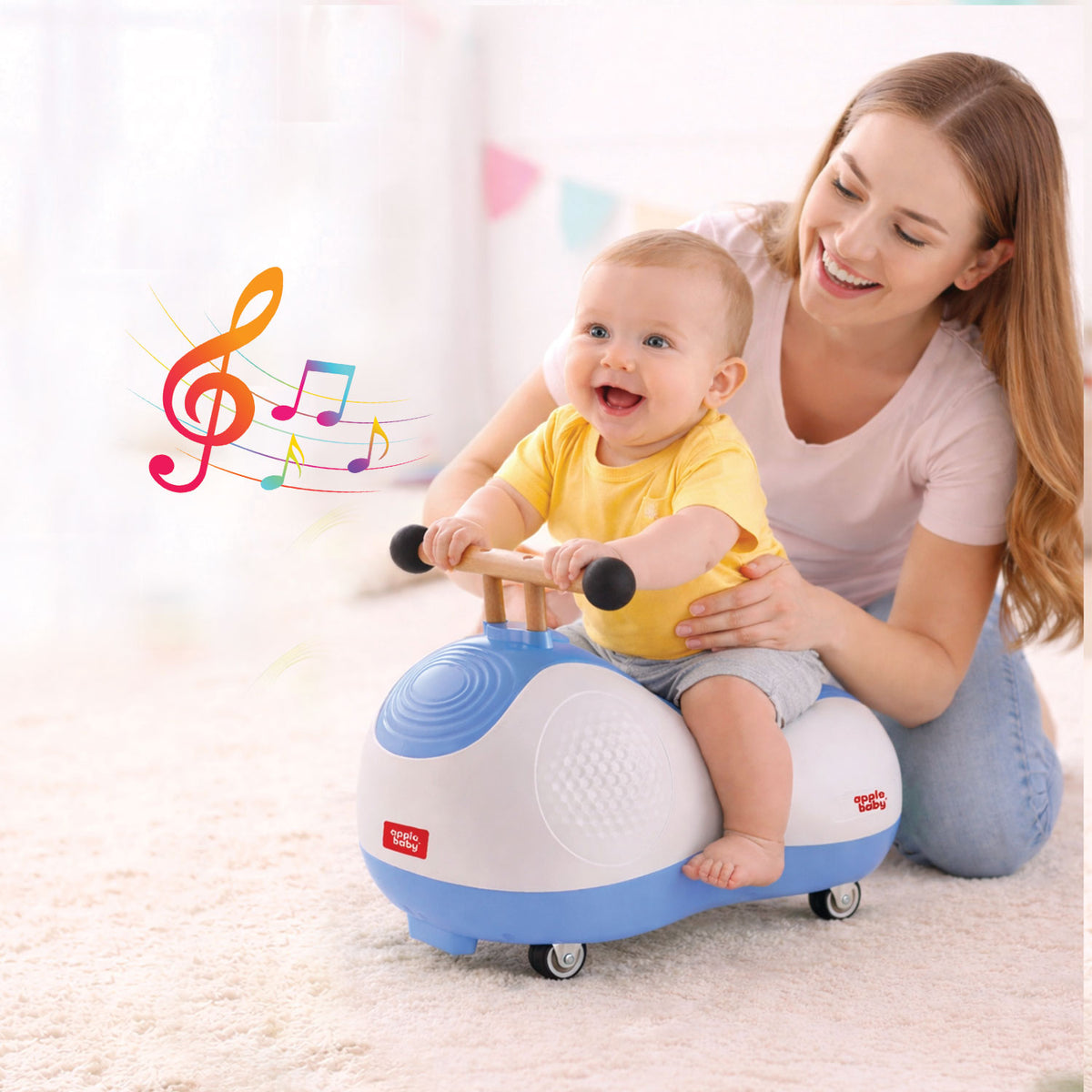 Apple Baby Zoomie Car | 360° Spin Ride-On Toy | Multi-Directional Caster Wheels | Wooden-Style Handle AR154