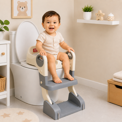 Apple Baby Kids Potty Training Seat with Ladder & Cushioned Seat | Foldable Toilet Trainer for Toddlers | Anti-Slip Step Ladder Potty Seat for Boys & Girls PS1066